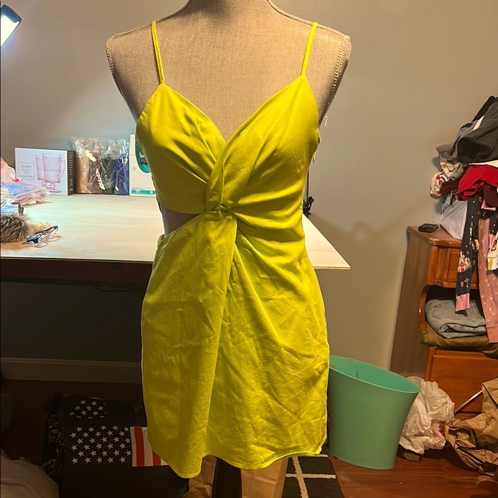 Zara Lime Green Cross Front open side mini Dress Sz. M